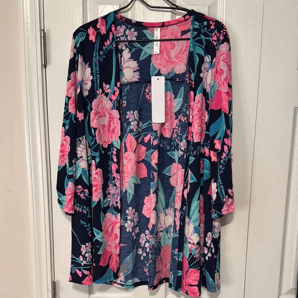 Dear Scarlett Navy Floral Print 3/4 Tabbed Sleeve Open Cardigan